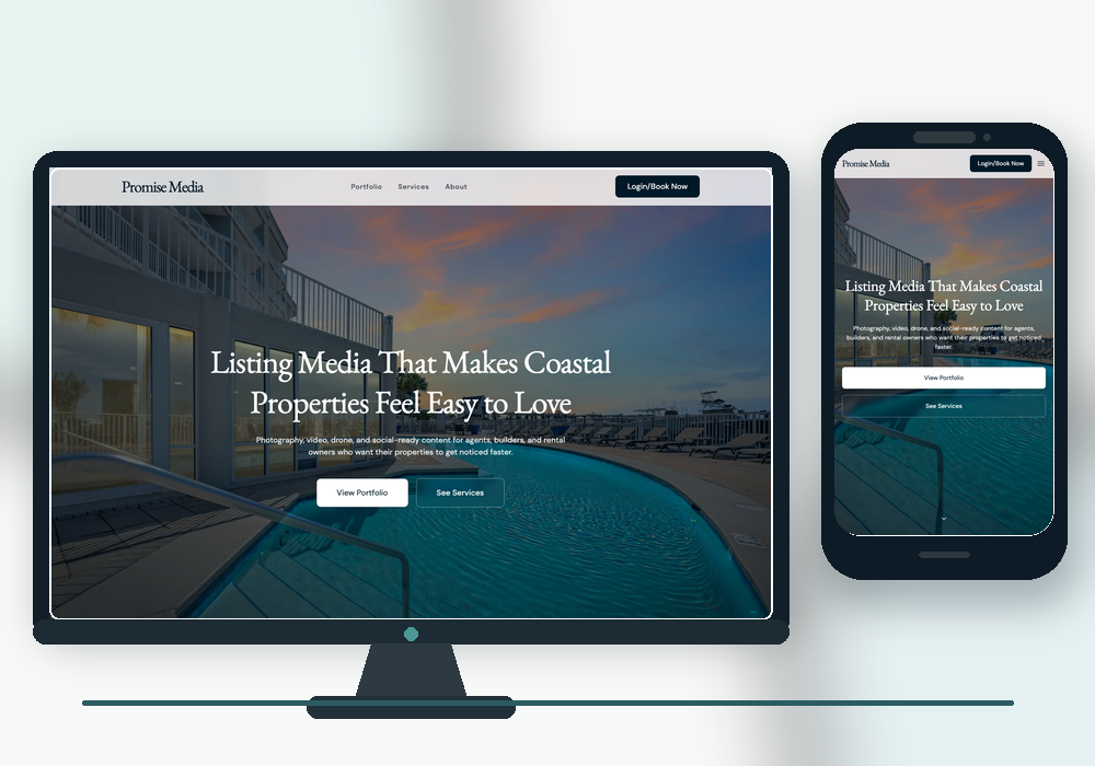 Desktop and mobile views of the Promise Media website