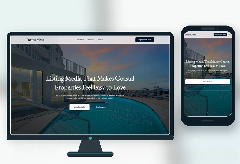 Desktop and mobile views of the Promise Media website